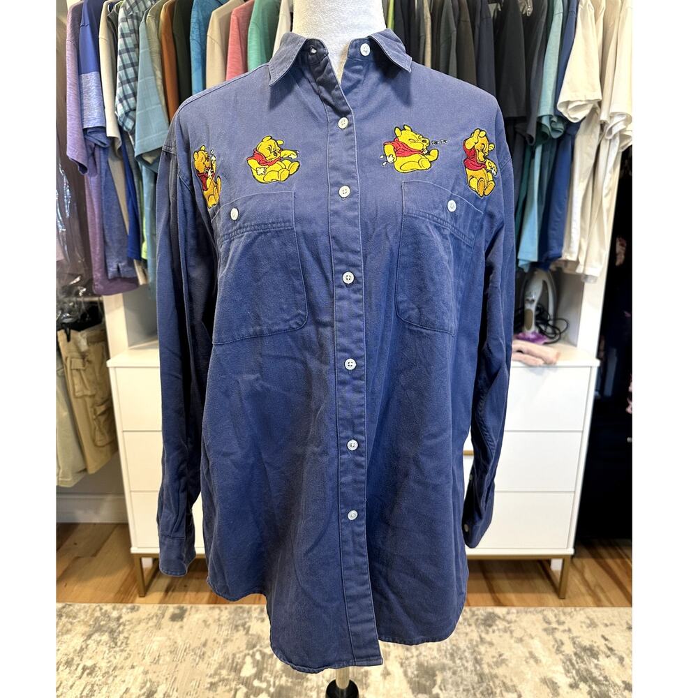 Vintage Disney Winnie The Pooh Denim Long Sleeve Button Down Embroidered M